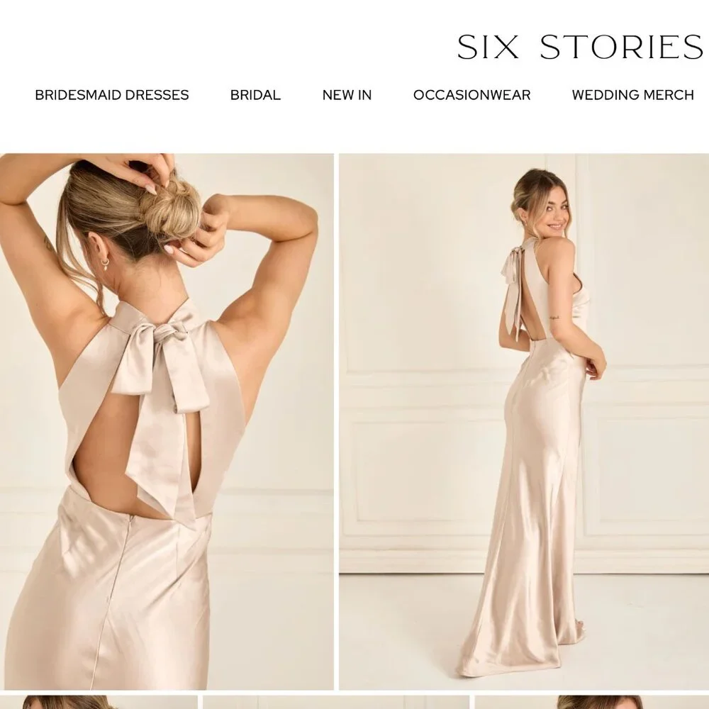 Six Stories - Gigi Halter Neck Satin Bridesmaid Dress - Oyster - Size US  8/UK 12